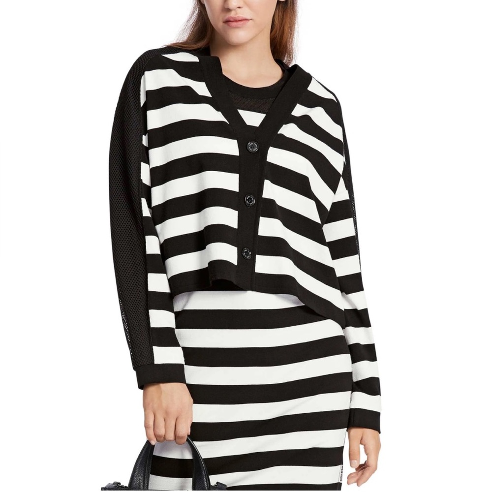 Marc Cain Sports Rethink Together Black & White Striped Knit Cardigan